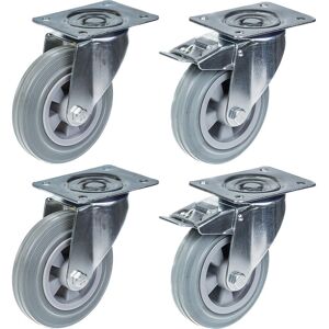 Parnells 160mm 6" castor grey rubber tyre swivel & brake strong 540kg capacity, set of 4 Parnells 160mm 6" castor grey rubber tyre swivel & brake strong 540kg capacity, set of 4