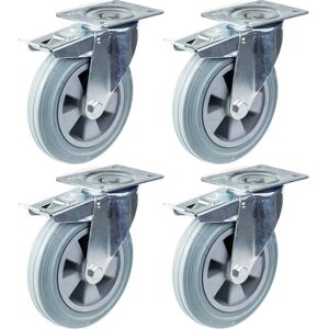 Parnells 200mm 8" castor grey rubber swivel with brake strong 820kg capacity, set of 4 Parnells 200mm 8" castor grey rubber swivel with brake strong 820kg capacity, set of 4