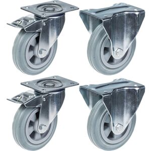 Parnells 160mm 6" castor grey rubber brake & fixed strong 540kg capacity, set of 4 Parnells 160mm 6" castor grey rubber brake & fixed strong 540kg capacity, set of 4