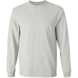 (S, Ash Grey) Gildan Mens Plain Crew Neck Ultra Cotton Long Sleeve T-Shirt (S, Ash Grey) Gildan Mens Plain Crew Neck Ultra Cotton Long Sleeve T-Shirt