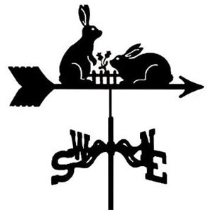 CLOSKYE (Two rabbits) Black Metal Weather Vane Wind Indicator Weathercock Garden Shed Ho CLOSKYE (Two rabbits) Black Metal Weather Vane Wind Indicator Weathercock Garden Shed Ho