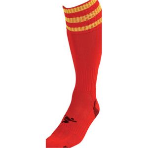 Loops JUNIOR Size 3-6 Pro 3 Stripe Football Socks - RED/YELLOW - Contoured Ankle Loops JUNIOR Size 3-6 Pro 3 Stripe Football Socks - RED/YELLOW - Contoured Ankle