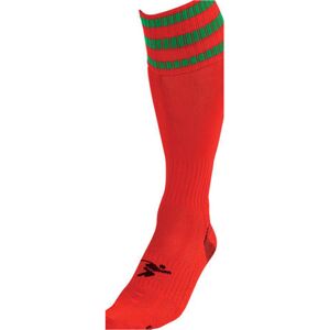 Loops ADULT Size 7-11 Pro 3 Stripe Football Socks - RED/GREEN - Contoured Ankle Loops ADULT Size 7-11 Pro 3 Stripe Football Socks - RED/GREEN - Contoured Ankle