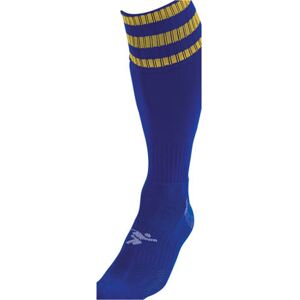 Loops JUNIOR Size 12-2 Pro 3 Stripe Football Socks - ROYAL BLUE/GOLD - Contoured Ankle Loops JUNIOR Size 12-2 Pro 3 Stripe Football Socks - ROYAL BLUE/GOLD - Contoured Ankle