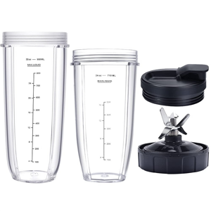Unbranded Replacement Ninja Blender Cups 32oz & 24oz with Lids, 7-Fins Extractor Blade - F Unbranded Replacement Ninja Blender Cups 32oz & 24oz with Lids, 7-Fins Extractor Blade - F