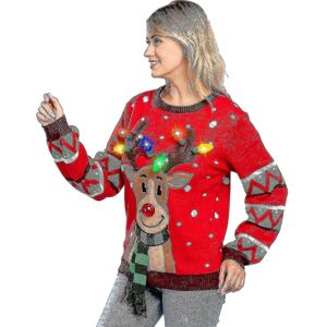 Unbranded Womens Led Light Up Reindeer Ugly Christmas Sweater Built-in Light Bulbs Unbranded Womens Led Light Up Reindeer Ugly Christmas Sweater Built-in Light Bulbs