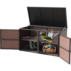 Costway PE Rattan Outdoor Storage Box 330L, 2-Tier with Lid & Front Doors, Brown - All-W Costway PE Rattan Outdoor Storage Box 330L, 2-Tier with Lid & Front Doors, Brown - All-W