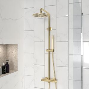 Nes Home Brushed Brass Cool Touch Thermostatic Riser Rail Shower Set Nes Home Brushed Brass Cool Touch Thermostatic Riser Rail Shower Set