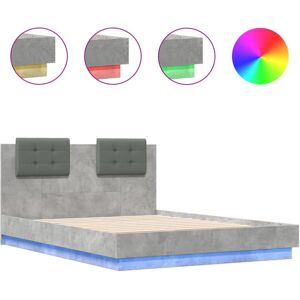 vidaXL Bed Frame with Headboard and LED Lights Bed Concrete Grey 140x190 cm vidaXL Bed Frame with Headboard and LED Lights Bed Concrete Grey 140x190 cm