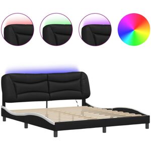 vidaXL Bed Frame with LED Lights Bed Black and White Super King Faux Leather vidaXL Bed Frame with LED Lights Bed Black and White Super King Faux Leather