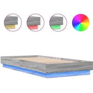 vidaXL Bed Frame Home Bed Base Bedstead with LED Lights Grey Sonoma 100x200 cm vidaXL Bed Frame Home Bed Base Bedstead with LED Lights Grey Sonoma 100x200 cm