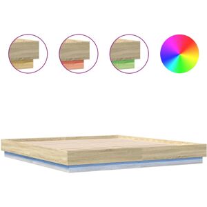 vidaXL Bed Frame with LED Lights Bed Base Sonoma Oak 180x200 cm Super King vidaXL Bed Frame with LED Lights Bed Base Sonoma Oak 180x200 cm Super King