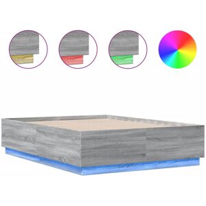 vidaXL Bed Frame with LED Lights Grey Sonoma Small Double Engineered Wood vidaXL Bed Frame with LED Lights Grey Sonoma Small Double Engineered Wood