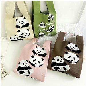 nobrand (Flower Panda-Pink) Large -Capacity Net Red Handbag Knitted Knitted Wool Bucket nobrand (Flower Panda-Pink) Large -Capacity Net Red Handbag Knitted Knitted Wool Bucket