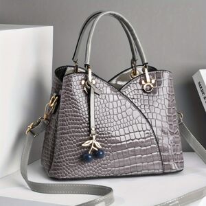 Unbranded (grey) Classic Crocodile Embossed Tote Bag, All-Match Elegant Satchel Bag With C Unbranded (grey) Classic Crocodile Embossed Tote Bag, All-Match Elegant Satchel Bag With C