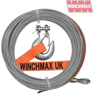 WINCHMAX Steel Rope 15m x 6mm. Hole fix. 1/4 Inch hook. WINCHMAX Steel Rope 15m x 6mm. Hole fix. 1/4 Inch hook.