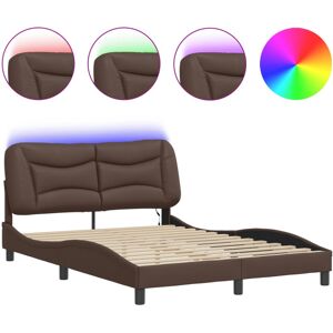 vidaXL Bed Frame with LED Lights Home Bed Base Brown 140x200 cm Faux Leather vidaXL Bed Frame with LED Lights Home Bed Base Brown 140x200 cm Faux Leather