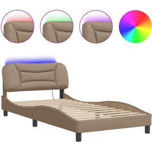 vidaXL Bed Frame with LED Lights Bed Base Cappuccino 100x200 cm Faux Leather vidaXL Bed Frame with LED Lights Bed Base Cappuccino 100x200 cm Faux Leather