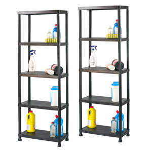KCT 5 Tier Plastic Shelving Garage Shelves Home Storage Unit - Pack of 2 KCT 5 Tier Plastic Shelving Garage Shelves Home Storage Unit - Pack of 2