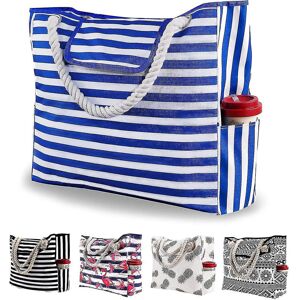 Unbranded (Blue white) Oversized Waterproof Canvas Beach Bag With 4 Inner Pockets For Trav Unbranded (Blue white) Oversized Waterproof Canvas Beach Bag With 4 Inner Pockets For Trav