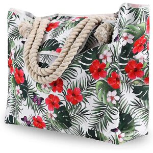 Unbranded (Red with Green Leaf) Oversized Waterproof Canvas Beach Bag With 4 Inner Pockets Unbranded (Red with Green Leaf) Oversized Waterproof Canvas Beach Bag With 4 Inner Pockets