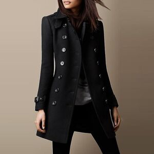 Unbranded (Black, L) Women's Military Style Stand Collar Woolen Coat Double Breasted Woole Unbranded (Black, L) Women's Military Style Stand Collar Woolen Coat Double Breasted Woole