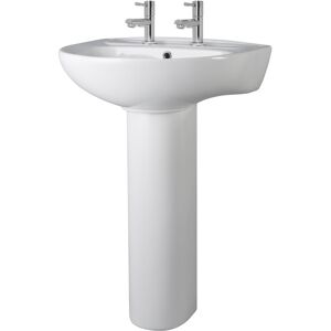 Balterley Round Ceramic 2 Tap Hole Basin & Full Pedestal - 550mm Balterley Round Ceramic 2 Tap Hole Basin & Full Pedestal - 550mm