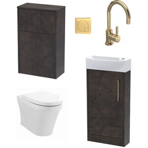 Balterley Cloakroom Suite - Left Hand 440mm Vanity, WC Unit, Toilet and Tap - Slate/Brass Balterley Cloakroom Suite - Left Hand 440mm Vanity, WC Unit, Toilet and Tap - Slate/Brass