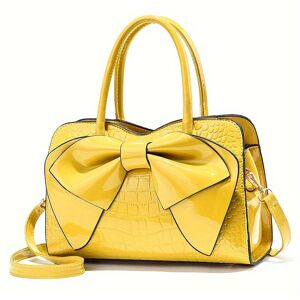 Unbranded (Yellow) Trendy Crocodile Pattern Bow Tote Bag, All-match Solid Color Multi-pock Unbranded (Yellow) Trendy Crocodile Pattern Bow Tote Bag, All-match Solid Color Multi-pock