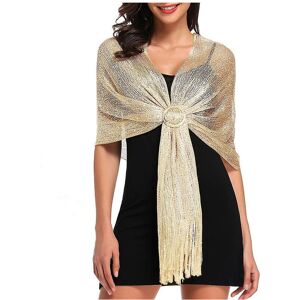 Unbranded (KHAKI) Glamorous Metallic Shawls With Tassel Wraps And Round Buckle For Evening Unbranded (KHAKI) Glamorous Metallic Shawls With Tassel Wraps And Round Buckle For Evening