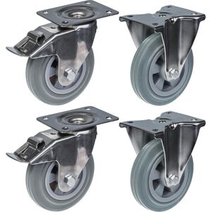 Parnells 160mm 6" stainless steel castor grey rubber, brake & fixed, 540kg, set of 4 Parnells 160mm 6" stainless steel castor grey rubber, brake & fixed, 540kg, set of 4