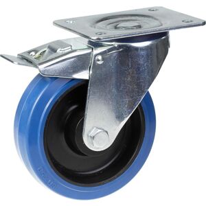 Parnells 160mm swivel/brake castor with blue elastic rubber on nylon centre wheel Parnells 160mm swivel/brake castor with blue elastic rubber on nylon centre wheel