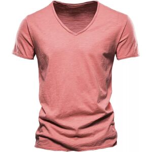 Unbranded (Pink, L) Men T-shirt V-neck Cotton Short Sleeve Casual Slim Solid T Shirts Summ Unbranded (Pink, L) Men T-shirt V-neck Cotton Short Sleeve Casual Slim Solid T Shirts Summ