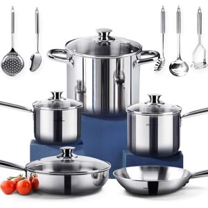 Unbranded (14 Pieces NICKEL FREE Cookware Set - ECOLOGICAL, Shiny Silver - Mirror Polished Unbranded (14 Pieces NICKEL FREE Cookware Set - ECOLOGICAL, Shiny Silver - Mirror Polished