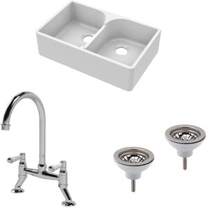 Balterley Fireclay Kitchen Bundle - 2 Bowl Stepped Weir Butler Sink, Wastes & Bridge Leve Balterley Fireclay Kitchen Bundle - 2 Bowl Stepped Weir Butler Sink, Wastes & Bridge Leve