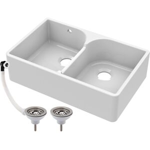 Balterley Model 795mm Double Bowl Fireclay Kitchen Sink - Stepped Weir & Wastes Balterley Model 795mm Double Bowl Fireclay Kitchen Sink - Stepped Weir & Wastes