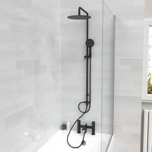 Nes Home Round Riser Rail Shower Kit With Bath Mixer Tap & Handset Matte Black Nes Home Round Riser Rail Shower Kit With Bath Mixer Tap & Handset Matte Black