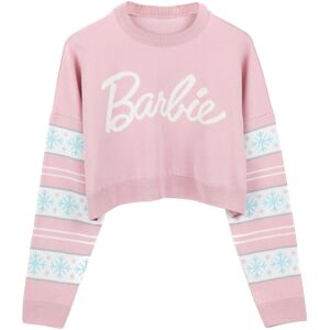 (M, Pink/White) Barbie Womens/Ladies Logo Cropped Jumper (M, Pink/White) Barbie Womens/Ladies Logo Cropped Jumper