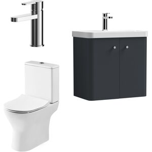 Balterley Cloakroom Suite - Wall Hung 600mm Vanity, Toilet and Tap Set - Soft Black Balterley Cloakroom Suite - Wall Hung 600mm Vanity, Toilet and Tap Set - Soft Black