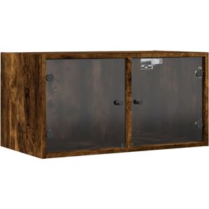 vidaXL Wall Cabinet Smoked Oak - Wall Storage with Glass Doors vidaXL Wall Cabinet Smoked Oak - Wall Storage with Glass Doors