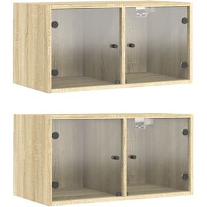 vidaXL Sonoma Oak Wall Cabinets 2 pcs - Wall Storage with Glass Doors vidaXL Sonoma Oak Wall Cabinets 2 pcs - Wall Storage with Glass Doors