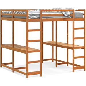 vidaXL Loft Bed with Desk and Ladder Wax Brown 200x200 cm Solid Wood Pine vidaXL Loft Bed with Desk and Ladder Wax Brown 200x200 cm Solid Wood Pine