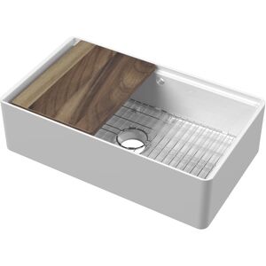 Balterley Fireclay Single Bowl Fluted Front Kitchen Sink with Ledge and Overflow - 795mm - Balterley Fireclay Single Bowl Fluted Front Kitchen Sink with Ledge and Overflow - 795mm -