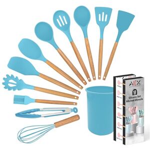 AEX Silicone Cooking Utensils Kitchen Utensil Set, 12 Pieces Natural Wooden Handles AEX Silicone Cooking Utensils Kitchen Utensil Set, 12 Pieces Natural Wooden Handles