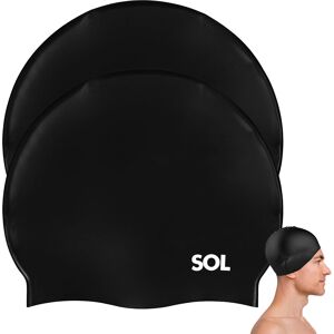 SOL 2pk Adults Swimming Cap Size XL to Large Swimming Cap Black Silicone Waterpr SOL 2pk Adults Swimming Cap Size XL to Large Swimming Cap Black Silicone Waterpr