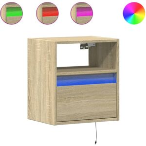 vidaXL Wall-mounted Bedside Cabinets&LED Lights Bed Table 2 pcs Sonoma Oak vidaXL Wall-mounted Bedside Cabinets&LED Lights Bed Table 2 pcs Sonoma Oak