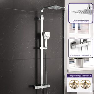 NES Home Modern Square Exposed 2-Way Thermostatic Mixer Shower Set With Easy Fittings NES Home Modern Square Exposed 2-Way Thermostatic Mixer Shower Set With Easy Fittings