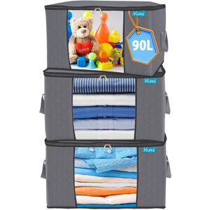 KURNI Clothes Storage Bags Organiser 3 Pack Grey, Large Moving Boxes 90L Capacity, 3 S KURNI Clothes Storage Bags Organiser 3 Pack Grey, Large Moving Boxes 90L Capacity, 3 S