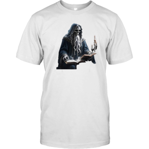 Gildan (M) Ancient Skeleton Reading By Candlelight Cut Out Halloween T-Shirt Gildan (M) Ancient Skeleton Reading By Candlelight Cut Out Halloween T-Shirt