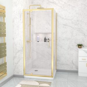 Nes Home 900 x 800mm Pivot Door Shower Enclosure & Side Panel Brushed Brass Nes Home 900 x 800mm Pivot Door Shower Enclosure & Side Panel Brushed Brass